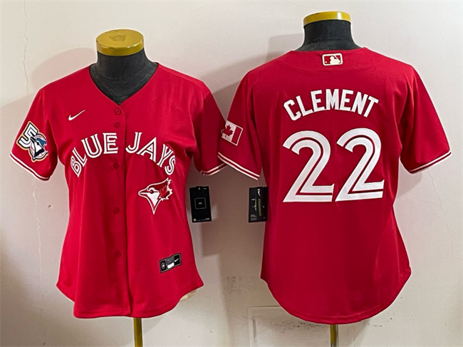 Youth Toronto Blue Jays #22 Ernie Clement Red 50 Seasons Patch Stitched Baseball Jersey